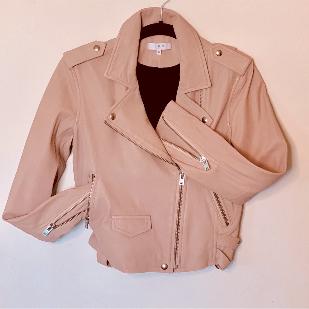 IRO Leather Crop Jacket. Rose Pink. Size 40.